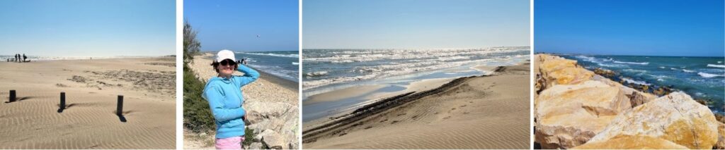 Strände von Saintes-Maries-de-la-Mer in der Camargue mit Dünen, Meer und naturbelassener Küstenlandschaft